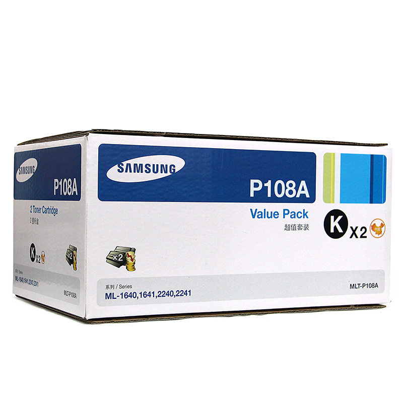 三星(SAMSUNG)MLT-P108A/XIL黑色原装双只包装硒鼓 适用ML-1641 / ML-2241 /颜色：黑白鼓粉一体双包