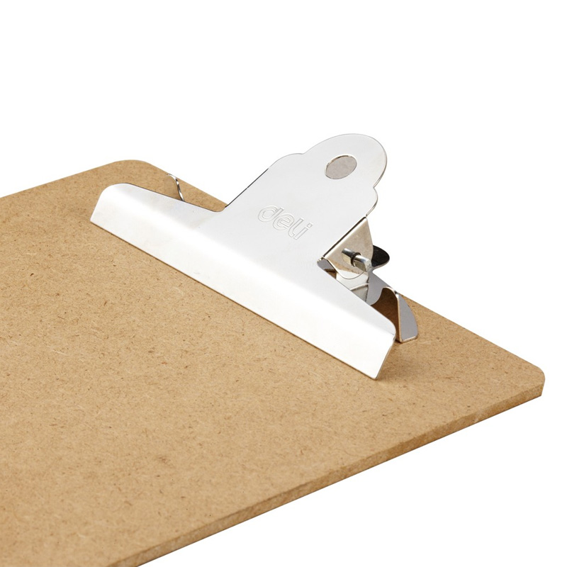 得力9227书写板夹 A4木制垫板 木质文件夹 金属蝴蝶夹子 土棕色