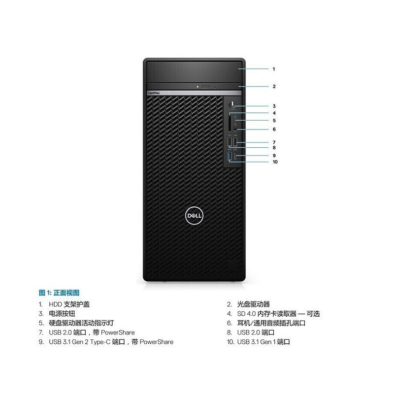 戴尔（DELL） OptiPlex 5080 Tower 300532 商用办公电脑 19.5宽屏LED显示器/i5-10500/4G/1TB/集成显卡/ 正版Ubuntu Linux 18.04