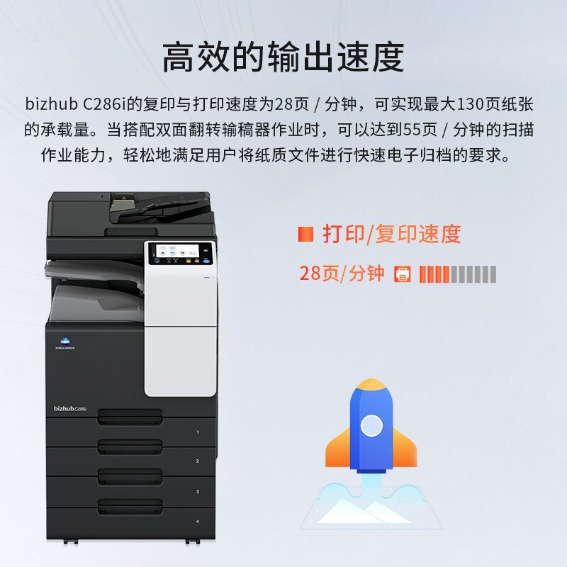 柯尼卡美能达（KONICA MINOLTA）bizhub C286i A3彩色数码复合机 (含双面输稿器+四纸盒) 
