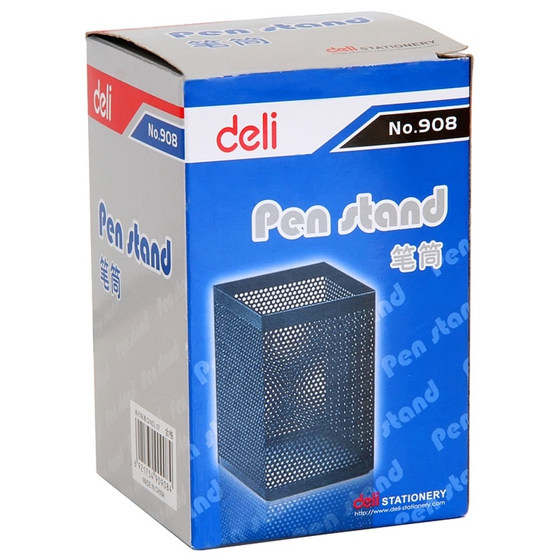 得力908黑色金属网纹方形笔筒 笔座 得力笔筒 网状文具 办公用品