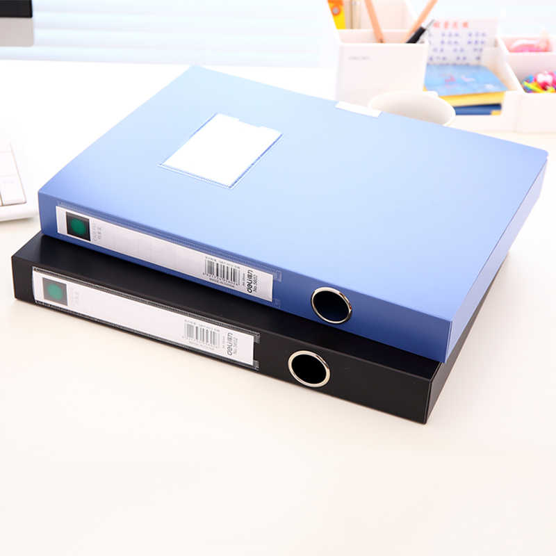 得力5602档案盒 A4粘扣文件资料收纳文件盒资料盒背宽3.8cm 可选黑/蓝色