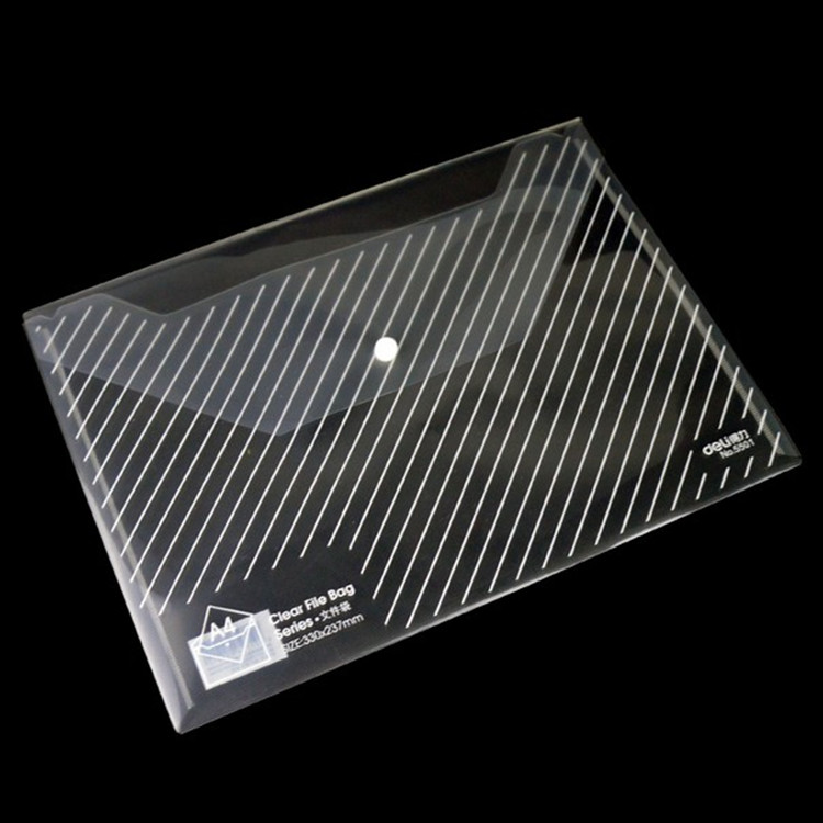 得力5501文件袋 透明丝印按扣公文袋A4文件袋 单只装 可选蓝/透明色