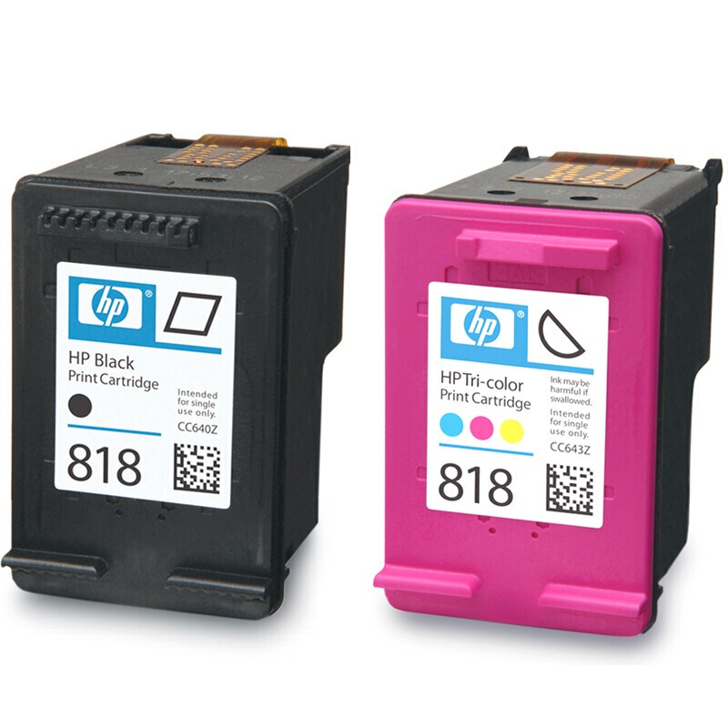 惠普(HP)CN068AA 818原装黑彩套装 适用喷墨一体机:HP Deskjet F2418,F2488,F4238,F4288,F4488 HP Photosmart C4688,C4788喷墨打印机:HP Deskjet D1668,D2568等