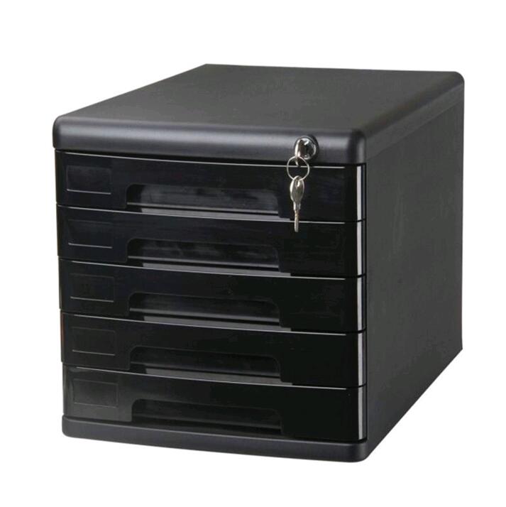 得力9778五层带锁文件柜子 塑料抽屉 可选灰/黑色