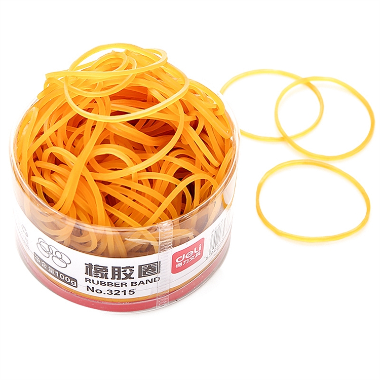 得力3215橡胶圈 黄色捆绑耐拉弹性强不易断皮筋100g/筒