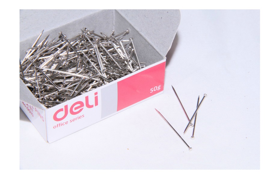 得力0019大头针 金属立裁3号固定针 50克/盒