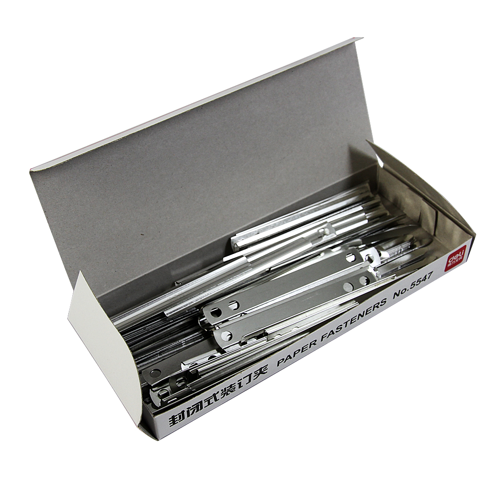 得力5547封闭式装订夹 装订扣 装订条 装订夹 80mm 封面夹条 银色 50套/盒