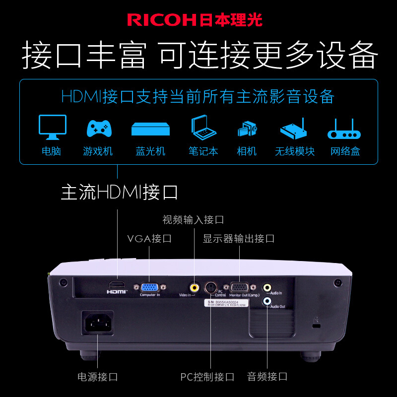 理光 PJ X2160 高清 3D 无线WIFI 家用商务办公投影机