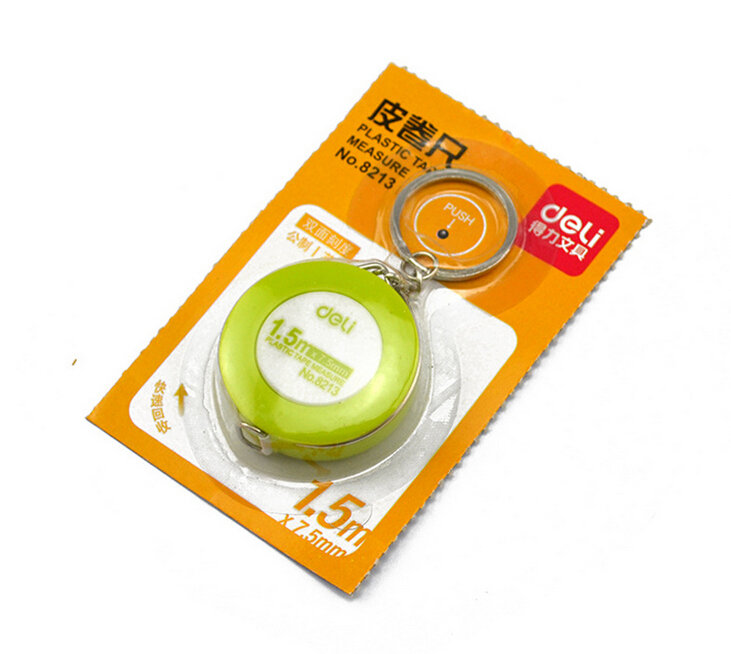 得力8213皮卷尺 糖果色钥匙扣卷尺 1.5米量衣尺软尺小皮尺 拉尺伸缩尺子 混色