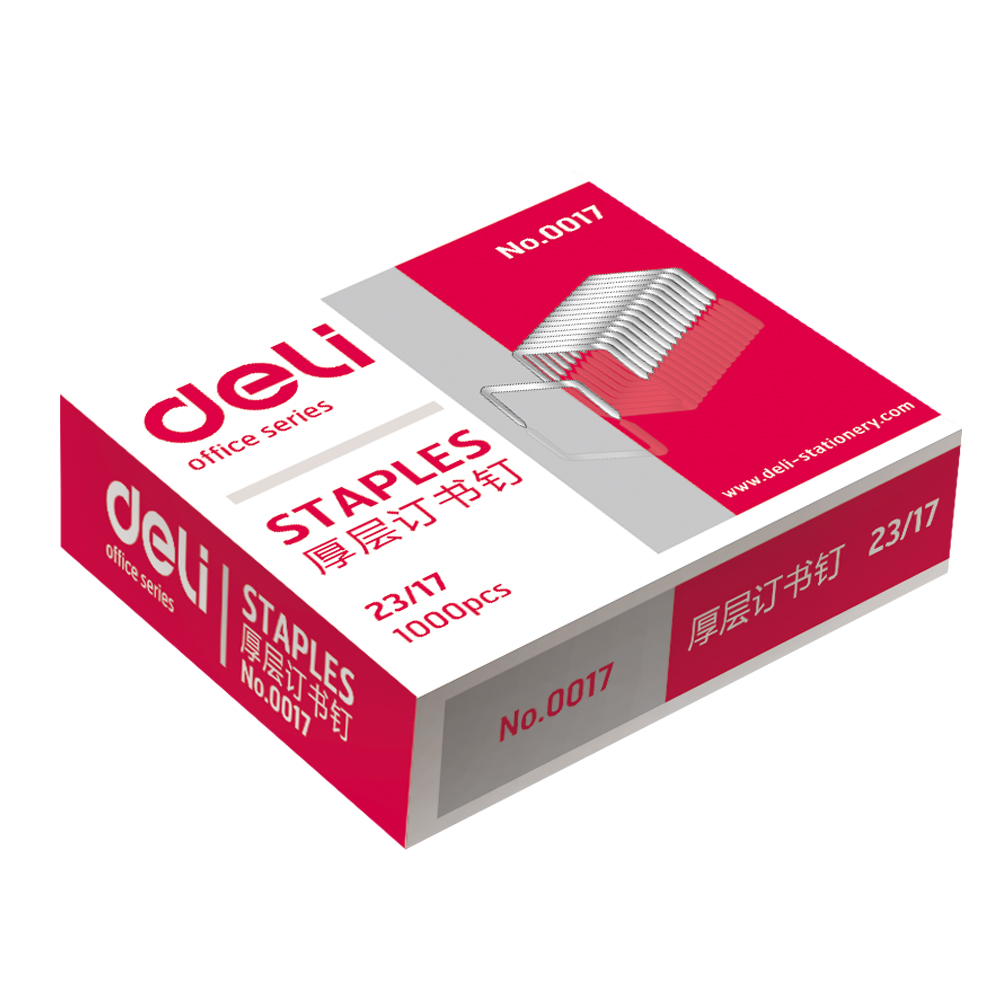 得力0017厚层订书钉 可订120页23/17加厚重型大号订书针 订书针 1000枚/盒