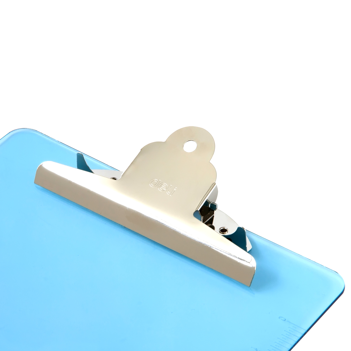 得力9252透明书写板夹 A4塑料书写垫板带刻度尺 浅蓝色