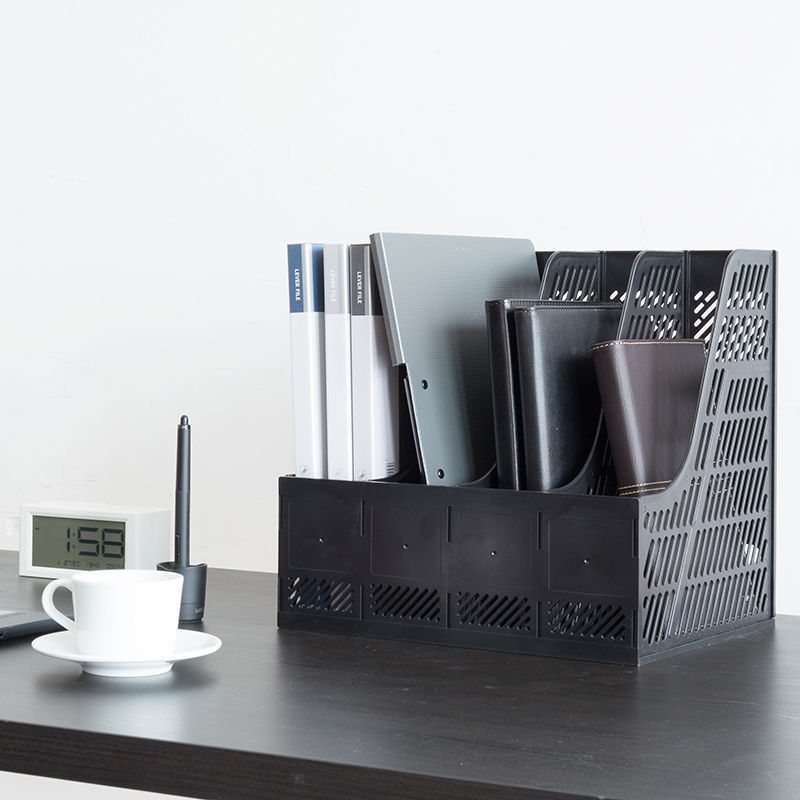 得力9848四联文件框 塑料文件架资料架 可选蓝/黑/灰三色