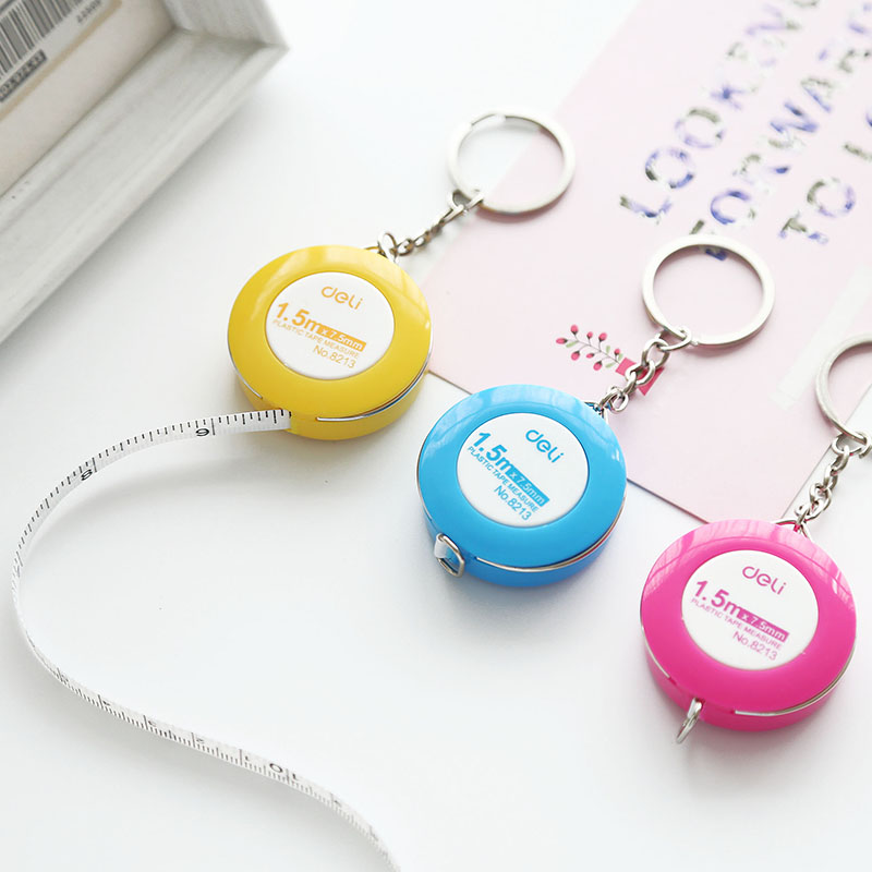 得力8213皮卷尺 糖果色钥匙扣卷尺 1.5米量衣尺软尺小皮尺 拉尺伸缩尺子 混色