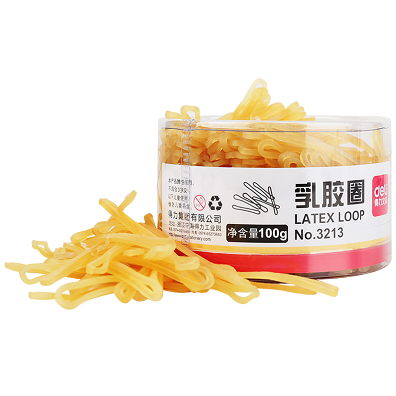 得力3213乳胶圈 橡皮筋 办公财务用 强韧性牢固 长久耐用1筒装 100g/筒