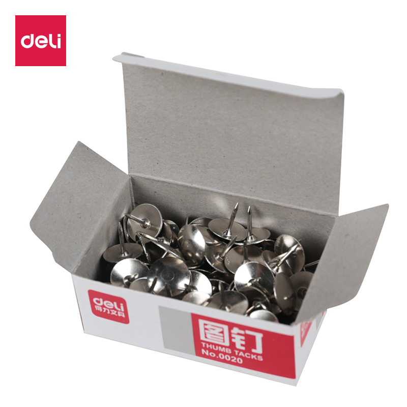 得力0020图钉按钉金属圆头钉 大头钉子 软木钉墙钉 100粒/盒