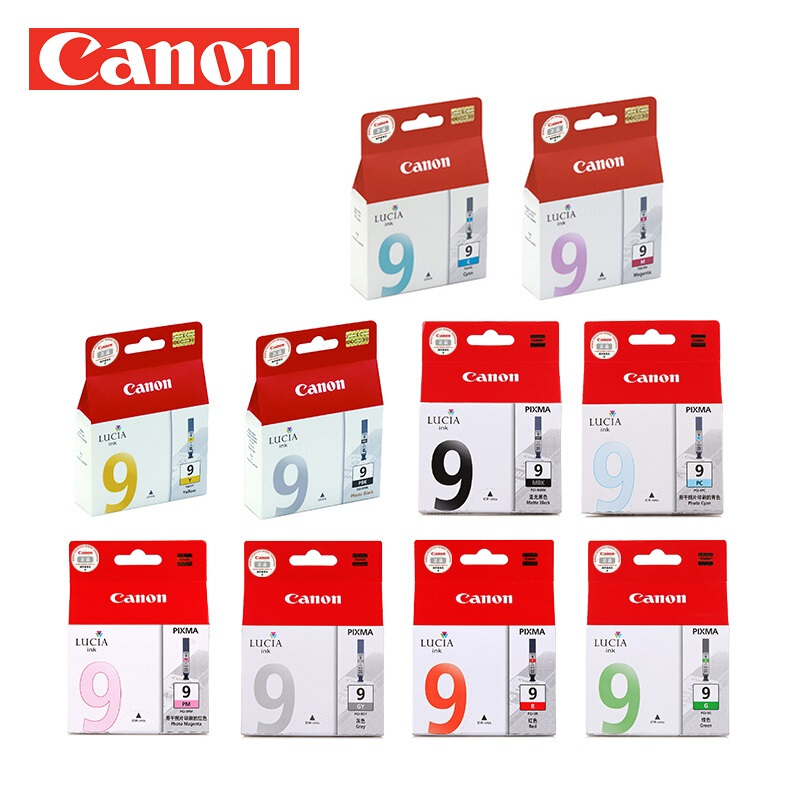 佳能(Canon)PGI-9组合原装墨盒（十色一套）适用佳能iX7000 Pro9500MarkII 颜色：亚光黑/照片黑/青色/品红/黄色/照片青色/照片品红/红色/绿色/灰无色