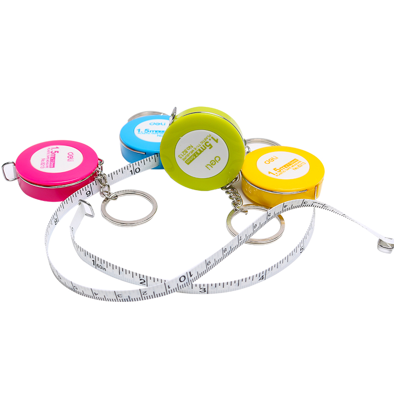 得力8213皮卷尺 糖果色钥匙扣卷尺 1.5米量衣尺软尺小皮尺 拉尺伸缩尺子 混色