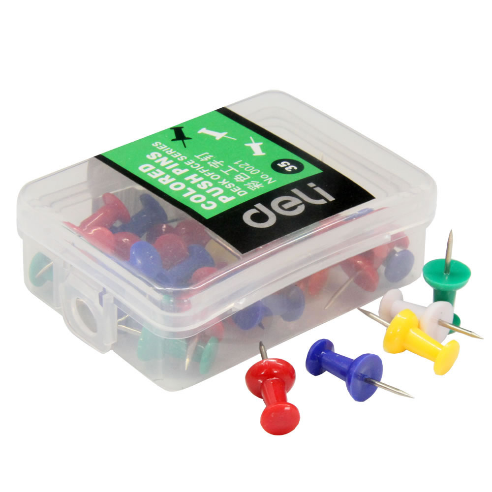 得力0021彩色工字钉 软木板工字钉 美式图钉按钉大头钉书写照片钉 混色 35枚/盒