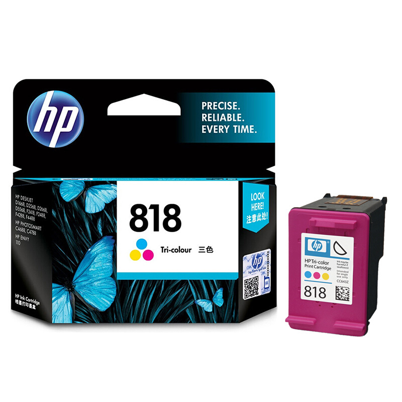 惠普(HP)CC643ZZ 818彩色原装墨盒 约165页 适用惠普喷墨F2418,F2488,F4238,F4288,F4488，C4688,C4788，D1668,D2568,D2668,D5568，Envy 110