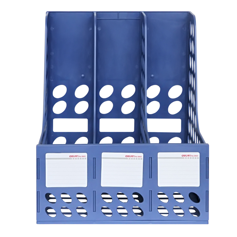 得力9843三联文件框 塑料文件架资料架 可选蓝/灰白色