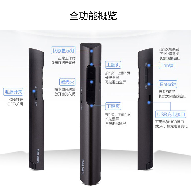 得力2801翻页激光笔 黑/白色