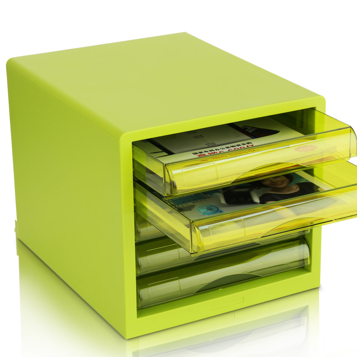 得力9777五层彩色桌面文件柜 塑料抽屉a4办公文件整理收纳盒资料盒 可选绿/蓝/白色