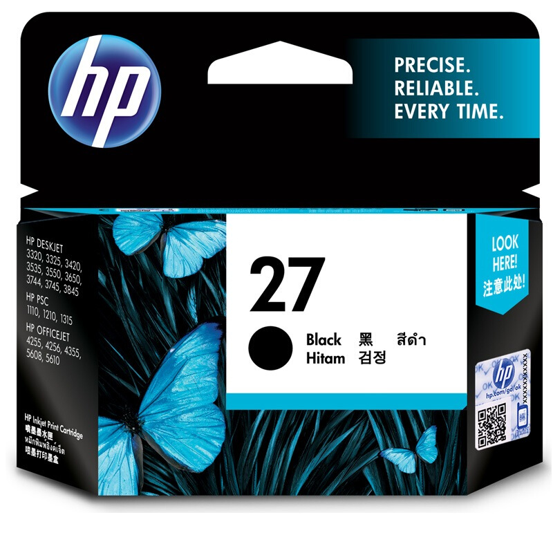 惠普(HP)C8727AA 27原装黑色墨盒 约280页 适用喷墨一体机:HP Officejet 4255,4256,5608,5609,5679 喷墨打印机:HP Deskjet 3320,3323,3325,3420,3425