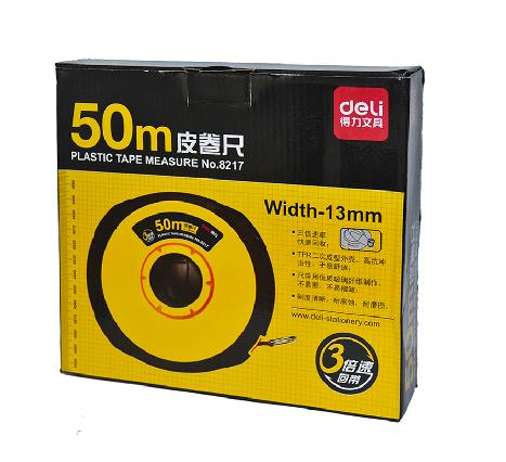 得力8217皮卷尺 50米 测量工具 工程户外施工 玻璃纤维不易断